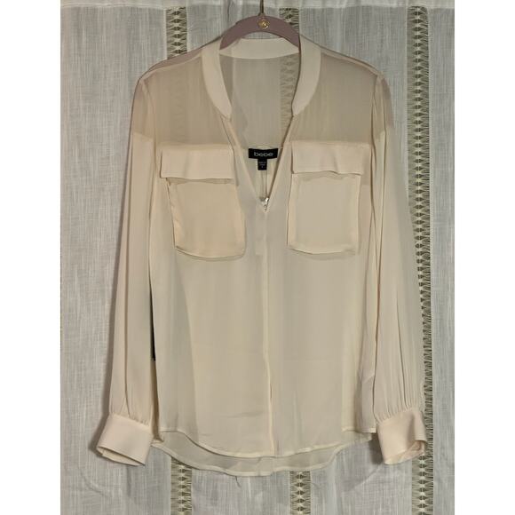 NWT NEW Light Pink Peach Bebe exuberant oversized pocket Blouse Size Small‎ $137 - Picture 1 of 14